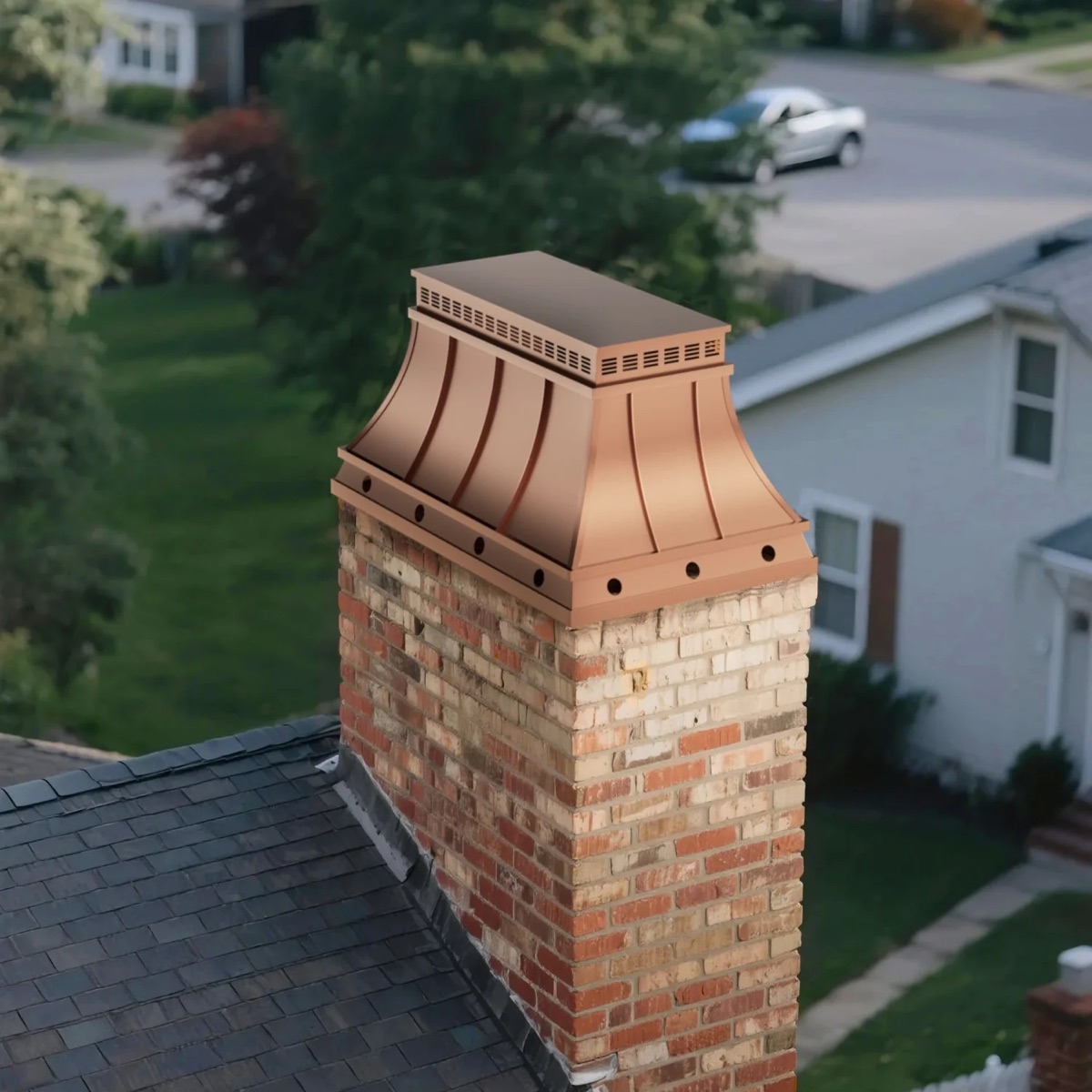 Painted steel chimney cap fabricated in the Knox sheet metal shop